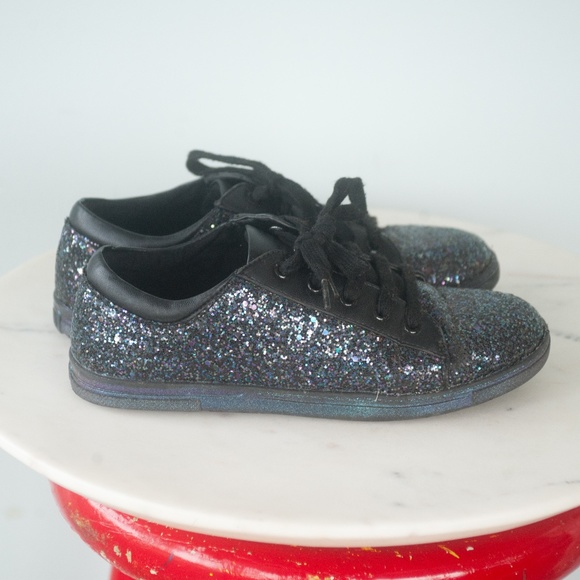 Stuart Weitzman Girls Black Glitter Heather Low Sneakers - Picture 4 of 11